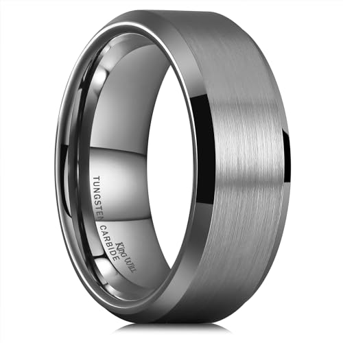 King Will 8mm Wolfram Eheringe für Männer Gunmetal plattiert gebürstet Männer Ehering Geschenke für ihn Größe 7-14 Comfort Fit N (9) von King Will