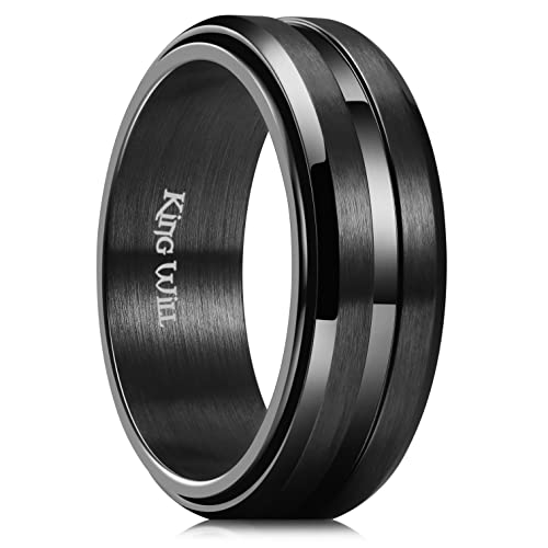King Will 8mm schwarz Spinner Ring - matt gebürstetem Edelstahl Fidget Angst für Männer gerillt Zentrum Komfort Fit 13 von King Will
