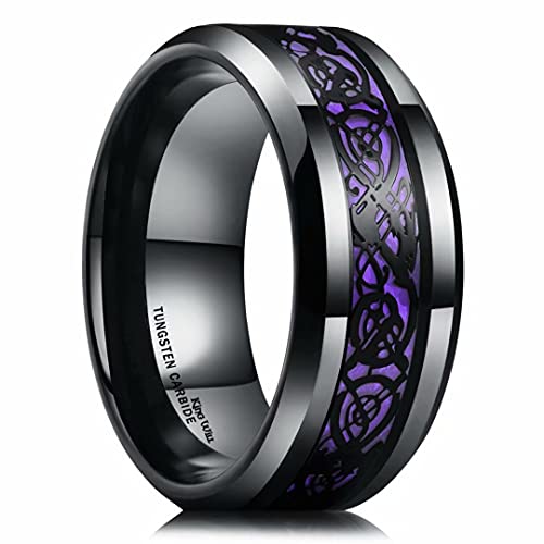 King Will 8mm schwarzer Drachenschuppen-Tungstenkarbid-Ring mit lila Kohlefaser-Einlage, komfortable Passform für Hochzeitsring. 69.7 (22.2) von King Will