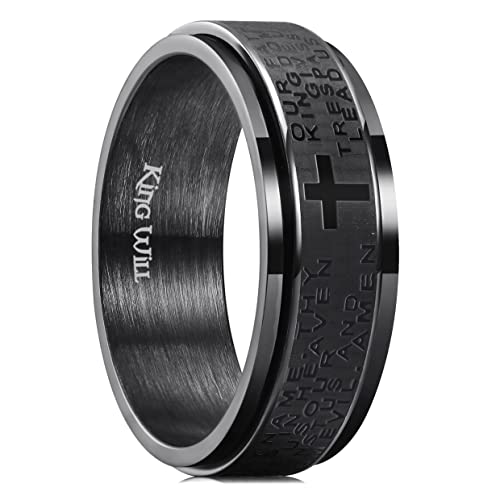 King Will 8mm schwarzer Edelstahl-Ring 'Vaterunser' - Drehbarer Spinnerring als Anti-Stress-Ring für Männer 8 von King Will