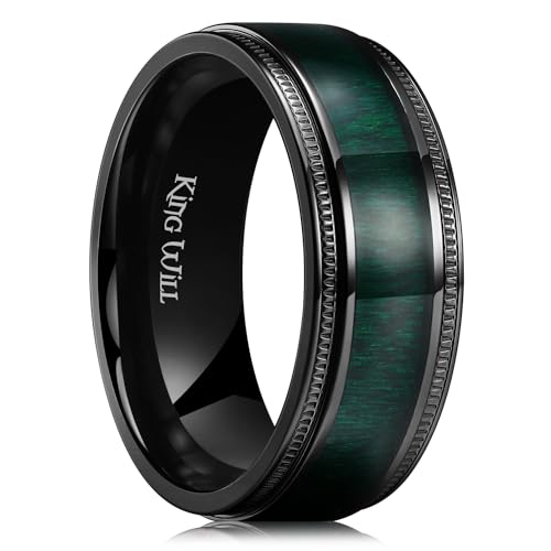 King Will 8mm schwarzer Titanring für Männer mit grünem Ahornholz-Inlay, Holz-Ehering 54.3 (17.3) von King Will