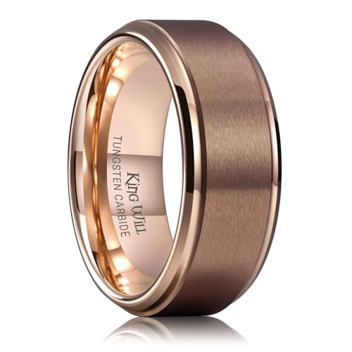 King Will 8mm seltener brauner gebürsteter roségoldbeschichteter Wolframkarbid -Trauring mit abgestufter Kante 62.2 (19.8) von King Will