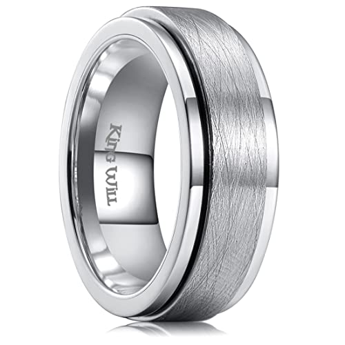 King Will 8mm silberfarbener Edelstahl-Spinnerring – Anti-Stress-Ring für Männer, Frauen – Comfort Fit 8 von King Will