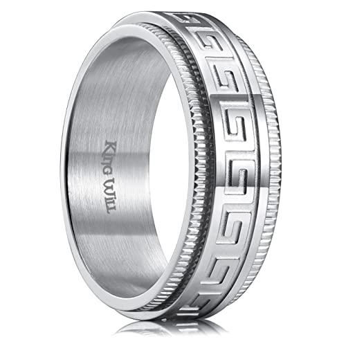 King Will 8mm silberner Spinner Edelstahlring – Fidget-Ring Anti-Stress-Ring für Männer mit griechischem Mäandermuster 12 von King Will