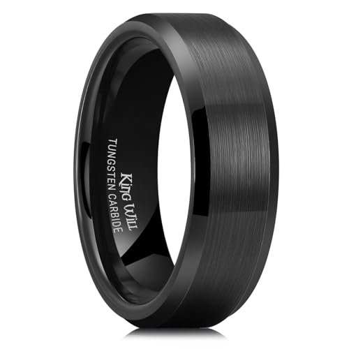 King Will BASIC 7mm Männer schwarz Wolframkarbid Ehering gebürstet Finish abgeschrägten polierten Rand 8 von King Will
