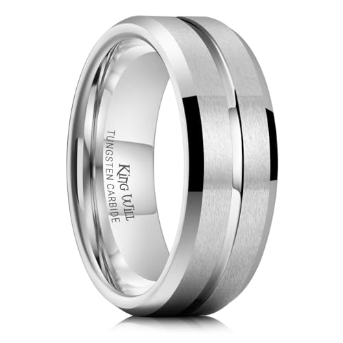 King Will CLASSIC Silber 8mm Matte Finish Herren Tungsten Ring Hochzeit Band Komfort Fit N 1/2(11) von King Will