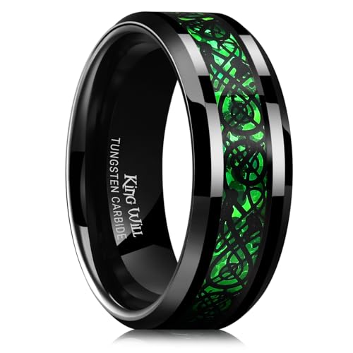 King Will Dragon 8mm grün & schwarz keltischen Drachen Wolframkarbid Herren Hochzeit Band Ring Comfort Fit 9 von King Will