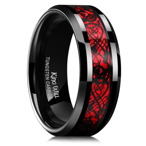 King Will Dragon 8mm rot & schwarz keltischen Drachen Wolframkarbid Herren Hochzeit Band Ring Comfort Fit 12 von King Will