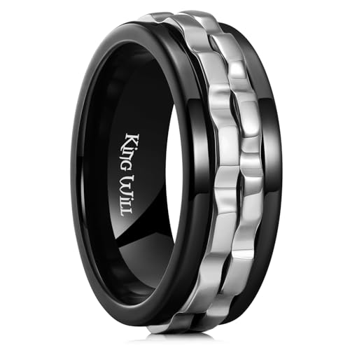 King Will Edelstahl-Herrenring in Schwarz/Silber - Zahnrad-Drehring als Fidget-Ring, Anti-Stress-Ring für Männer & Frauen - Cooler Trauring mit Comfort Fit 10 von King Will