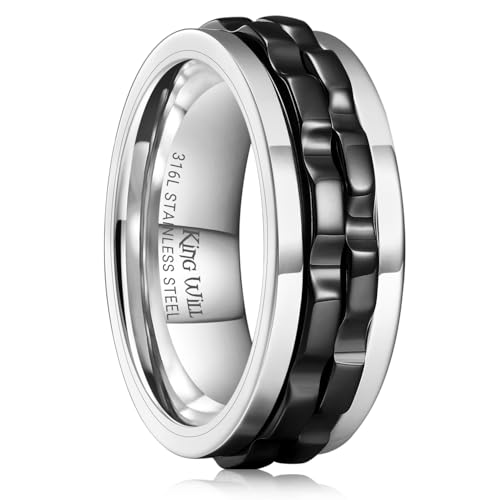 King Will Edelstahl Zahnrad-Spinnerring für Männer in Silber/Schwarz – Fidget Ring mit 2 schwarzen Zahnrädern, Anti-Stress-Ring für Männer & Frauen - 9 von King Will