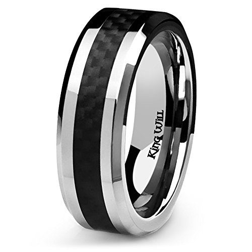 King Will GENTLEMAN 7MM Herren Titan Ring Schwarz Carbon Fiber Inlay Komfort Fit Poliert Hochzeit Band (9) von King Will