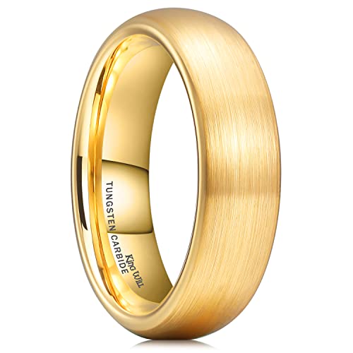 King Will GLORY 6mm 14K Gold Wolframkarbid-Ring - Domförmiger matter Herren-Trauring mit gebürsteter Oberfläche, Comfort Fit 8 von King Will
