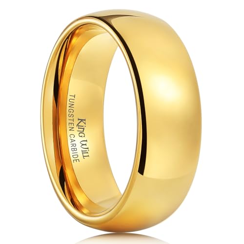 King Will GLORY 8mm 24k vergoldet hochglanzpoliert Comfort Fit gewölbt Tungsten Ring Hochzeit Band 67.2 (21.4) von King Will