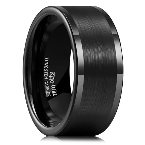 King Will Herren 10MM Schwarzer Wolframkarbid Ring Gebürstet Matt Ehering Verlobungsband 62.2 (19.8) von King Will