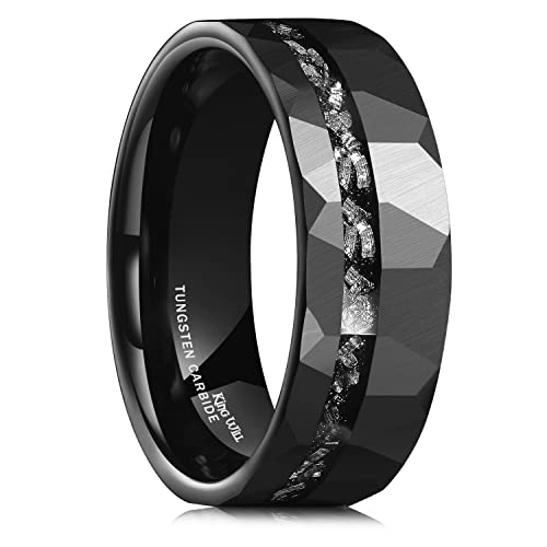 King Will Herren 8mm Schwarzer gehämmerter Wolframkarbid Trauring mit imitierter Meteoriteneinlage und matt gebürstetem Wolframring 56.9 (18.1) von King Will