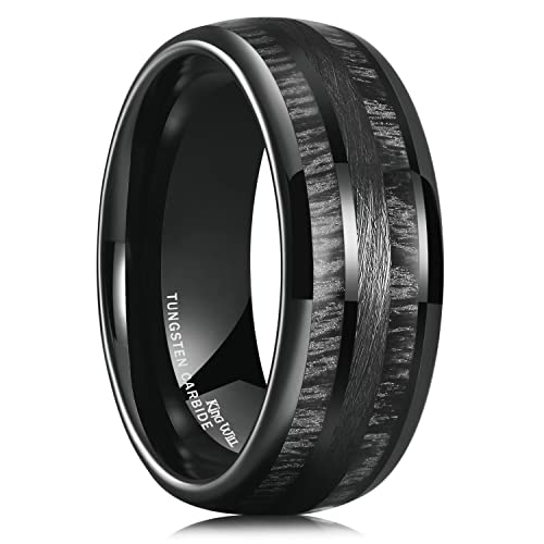 King Will Herren 8mm schwarzer Wolframcarbid-Ring mit Wenge-Holzeinlage, gewölbt, Hochglanz-Ehering Größe 56.9 (18.1) von King Will
