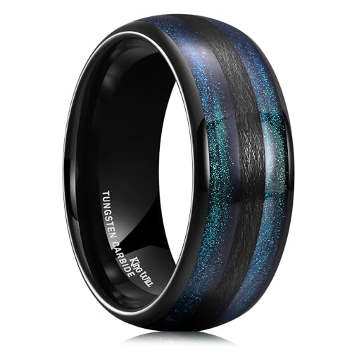 King Will Herren Ehering 8mm Schwarz Beschichtete Wolframringe für Männer mit Blauem Leuchtenden Licht und Farbe - Größe 7-14 für den täglichen Gebrauch | Galaxy Kollektion 56.9 (18.1) von King Will