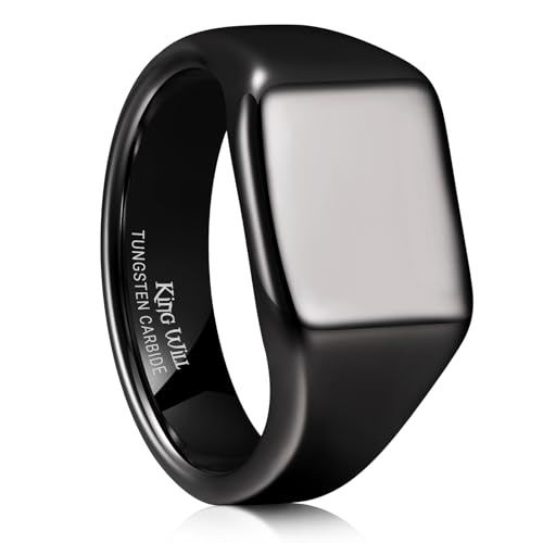 King Will Herren Schwarze Siegelringe aus Wolfram Biker-Bandring für Männer Daumen Kleiner Finger Polierter Klassischer Ehering Statement Versprechensring für Ihn 69.7 (22.2) von King Will