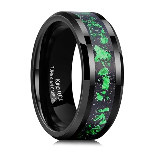 King Will Herren Schwarzer Ehering 8mm aus Wolframkarbid mit grünem Einlegefolien, hochglanzpolierte, abgeschrägte Kanten, einzigartige Jubiläumsringe, Geschenk für ihn, 69.7 (22.2) von King Will