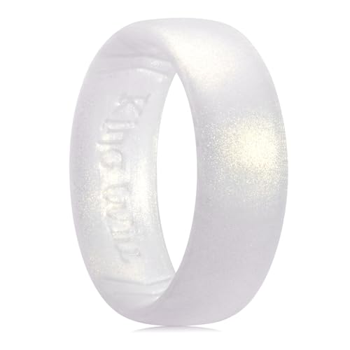 King Will Herren Silikon-Ehering - 1,8 mm ultradünner Ring mit perlweißem metallischem Schimmer | Komfortgriff-Innendesign | Hypoallergener Gummiring für Fitnessstudio, Arbeit, Reisen 59.4 (18.9) von King Will