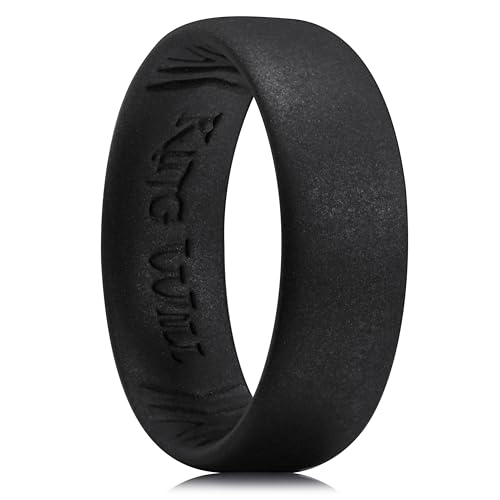 King Will Herren Silikon-Ehering - 1,8 mm ultradünner Ring mit schwarzem metallischem Schimmer | Komfortgriff-Innendesign | Hypoallergener Gummiring für Fitnessstudio, Arbeit, Reisen 56.9 (18.1) von King Will