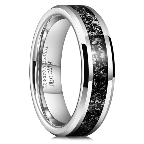 King Will Herren-Tungsten-Hochzeitsbänder mit Meteoriteneinlage, 6mm 8mm, hochglanzpolierter Verlobungsring für Paare, Versprechensring für Frauen, Komfortpassform 67.2 (21.4) von King Will