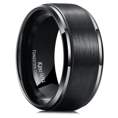 King Will Herrenring aus Wolframkarbid, 10 mm, polierte abgeschrägte Kanten, matt gebürstetes Finish, Zentrum Ehering 56.9 (18.1) von King Will
