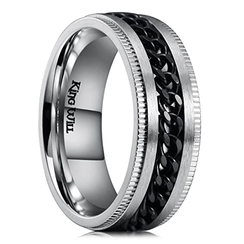 King Will 8mm Herren Schwarz Fidget Ring, Spinner ring für Männer, Schwarze Kette Stressabbau und Anti-Angst-Ringe, Größe 67.2 (21.4) von King Will