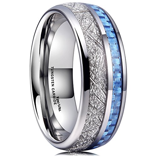 King Will METEOR 8mm Silber Meteorit Wolframkarbid Hochzeit Ring für Männer gewölbt blau Carbon Fiber Inlay Engagement Hochzeit Band Comfort Fit 9 von King Will