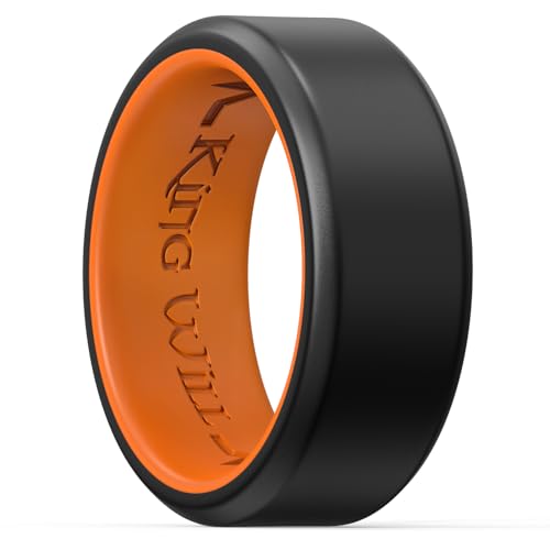 King Will Männer Silikon Eheringe, 8mm Komfort Fit mit einzigartigen inneren Rille Design, Gummi Verlobungsringe für das tägliche Tragen und Aktivitäten, Schwarz & Orange 13 King Will Männer Silikon Eheringe, 8mm Komfort Fit mit einzigartigen inneren Rille Design, Gummi Verlobungsringe für das tägliche Tragen und Aktivitäten, Schwarz & Orange 13 von King Will