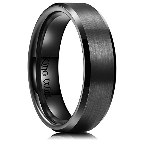 King Will Men's 6mm Schwarz Titan Hochzeit Ring - Matte Finish abgeschrägten polierten Rand Engagement Ring 10 von King Will