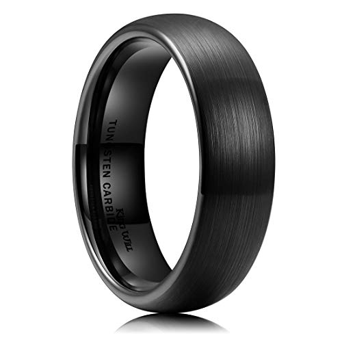 King Will Mens 6mm schwarz matt Finish Wolframkarbid Ring gewölbt Engagement Hochzeit Band Komfort Fit 7 von King Will