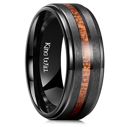 King Will NATURE 8mm Schwarzer Holz Titanring mit echtem Holzeinlage Ehering für Männer, matt gebürstet, komfortable Passform 67.2 (21.4) von King Will