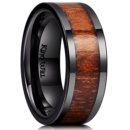 King Will NATURE 8mm Schwarzer Koa-Holz Keramikring, Ehering mit polierter Oberfläche, komfortable Passform, flacher Stil 56.9 (18.1) von King Will