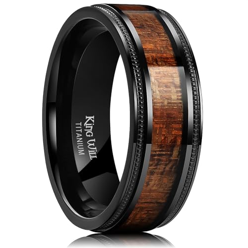 King Will NATURE 8mm Schwarzer Titanring mit Holzeinlage Ehering für Männer Echt Bequeme Passform 54.3 (17.3) von King Will