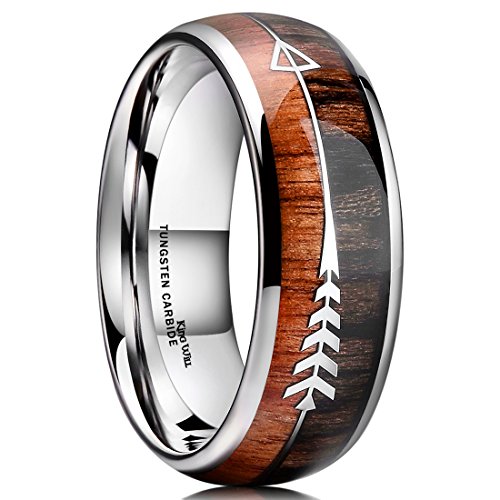 King Will Nature 8mm Herren-Trauring mit echter Holz-Einlage – Wolframkarbid-Ring in Domform, hochglanzpoliert, 8 von King Will