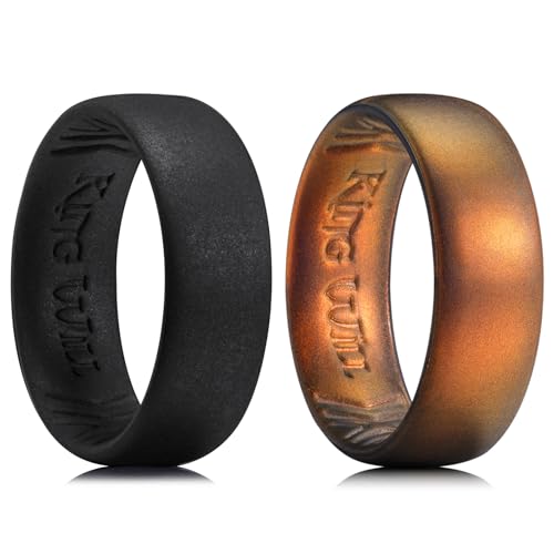 King Will Silikon-Eheringe für Männer, 6,6 mm breit, 1,8 mm dick, Gummi-Eheringe, Schwarz & Orange, atmungsaktives Design, komfortable Passform 54.3 (17.3) von King Will