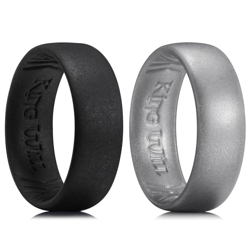 King Will Silikon Eheringe für Männer, 6,6 mm breit, 1,8 mm dick, Gummihochzeitsbänder, Schwarz & Dunkelgrau, atmungsaktives Design, komfortable Passform 59.4 (18.9) von King Will