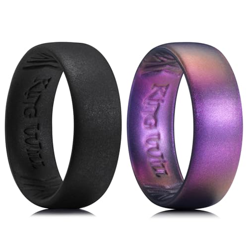 King Will Silikon-Eheringe für Männer, 6,6 mm breit, 1,8 mm dick, Gummihochzeitsbänder, Schwarz & Lila, atmungsaktives Design, komfortable Passform 59.4 (18.9) von King Will