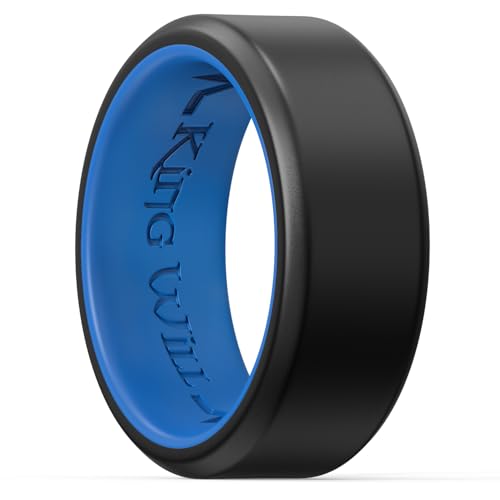 King Will Silikon Eheringe für Männer, einzigartiges inneres Design, Gummi Verlobungsring, 8mm breit, 2.2mm dick, blau, Größe 8 von King Will