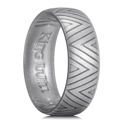 King Will Silikon Eheringe für Männer - 6,6mm Breite, 1,8mm Dicke, Dreiecksmuster Design Gummiringe, Metallisch Dunkelgrau, atmungsaktives Design, bequeme Passform 64.7 (20.6) von King Will