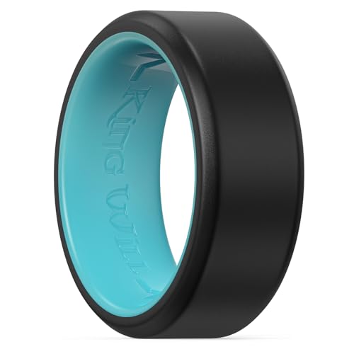 King Will Silikon-Eheringe für Männer und Frauen, dünnes Herz-Muster innen, Gummi Verlobungsring, 8mm breit 2,2mm dick, Mint Blau, Größe 7 von King Will
