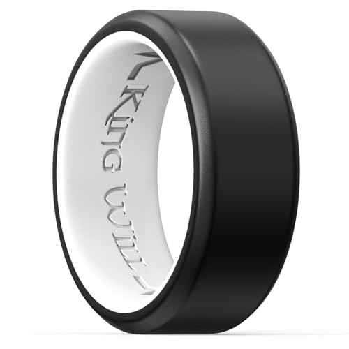 King Will Silikon Ringe für Männer, Frauen Gummi Eheringe, einzigartiges Muster, 8mm breit 2.2mm dick, Komfort Fit Ring, Schwarz&Weiß, N 1/2(10) von King Will