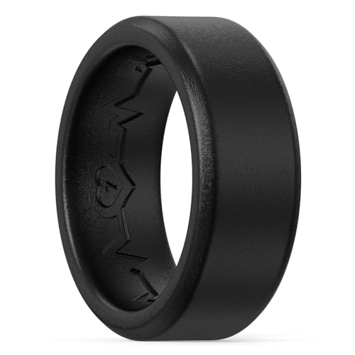 King Will Silikon Ringe für Männer - 8mm breite atmungsaktive Gummi Verlobungsringe, Inner Heatbeat Design, Comfort Fit Ring, Schwarz, Größe 9 von King Will