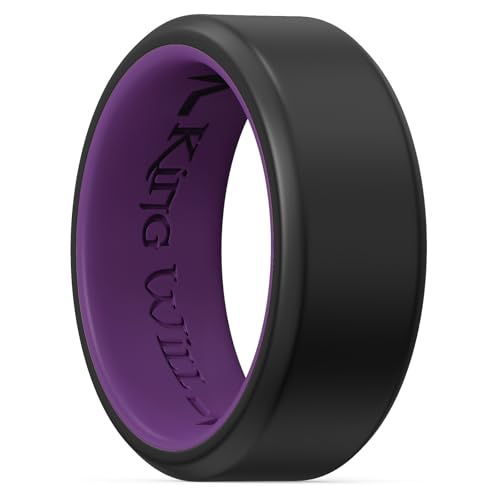 King Will Silikonringe für Männer, 8mm Gummi-Eheringe mit einzigartigem Innenrillen-Design, Verlobungsringe für tägliches Tragen und Aktivitäten Größe 9 (schwarz & lila) von King Will