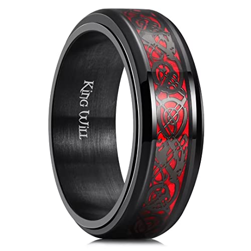 King Will Spinner 8mm Edelstahl Ring Angst Relief rot keltischen Drachen schwarz Kohlefaser Inlay Fidget Hochzeit Ring 13 von King Will