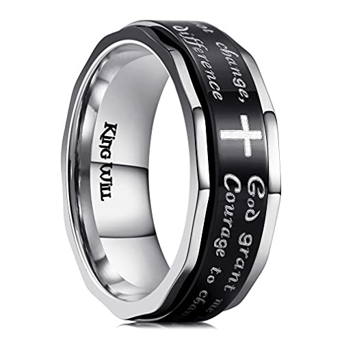 King Will Spinner Ring 8mm Edelstahl Schwarz - Religiöser Kreuz Ring mit Serenity Prayer, Drehbarer Anti-Stress Ring für Männer & Frauen 13 von King Will