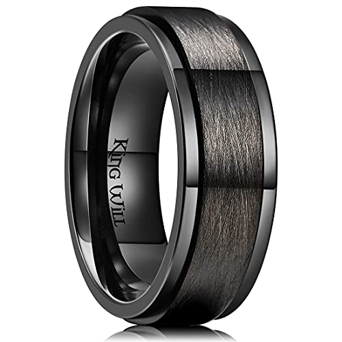 King Will Stress Relief Spinner Ring für Männer - 8mm schwarz gebürstetem Edelstahl Angst Ring, Fidget Ringe für Männer und Frauen mit rotierenden Getriebe Design 9 von King Will