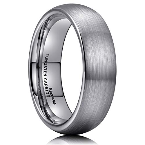 King Will TYRE 6mm Herren Silber Wolframkarbid Ring gewölbt gebürstet Finish Hochzeit Band für Männer Comfort Fit 12 von King Will