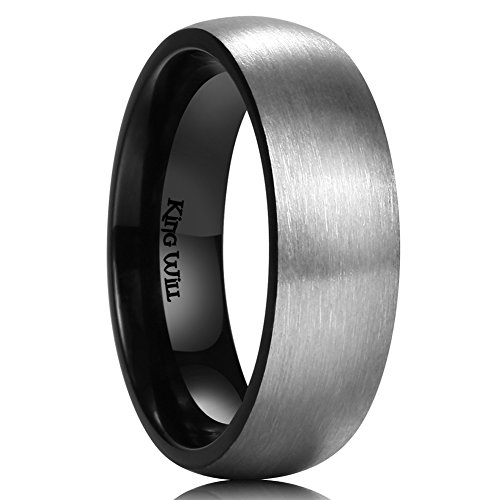 King Will Titan Ehering für Männer und Frauen - 7mm Breite, reiner Titan Hochzeitsring mit schwarz beschichteter, gebürsteter und matter Innenseite, bequeme Passform 54.3 (17.3) von King Will